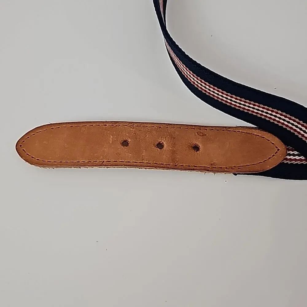 Vintage Striped Canvas Leather Belt Womens Preppy Sporty Collegiate Chic OS EUC